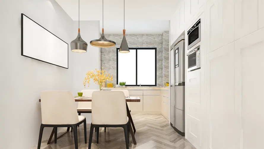 Kitchen with pendant lights